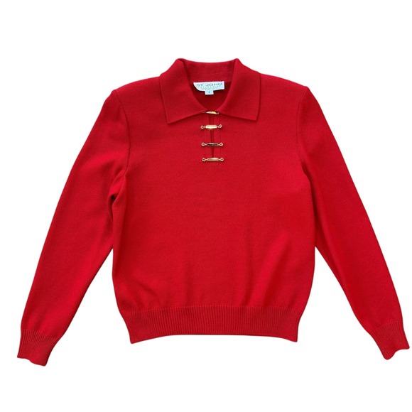 St John Collection Red Knit Polo Sweater Pants Set By Marie Gray Size S 4 - Picture 3 of 16